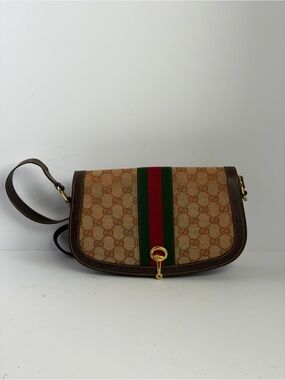 Vintage Gucci Ophidia Web Stripe Horsebit Closure Saddle Flap Shoulder Bag